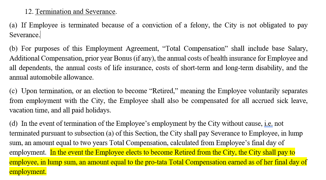 Section 12 of the City Manager Employment Agreement