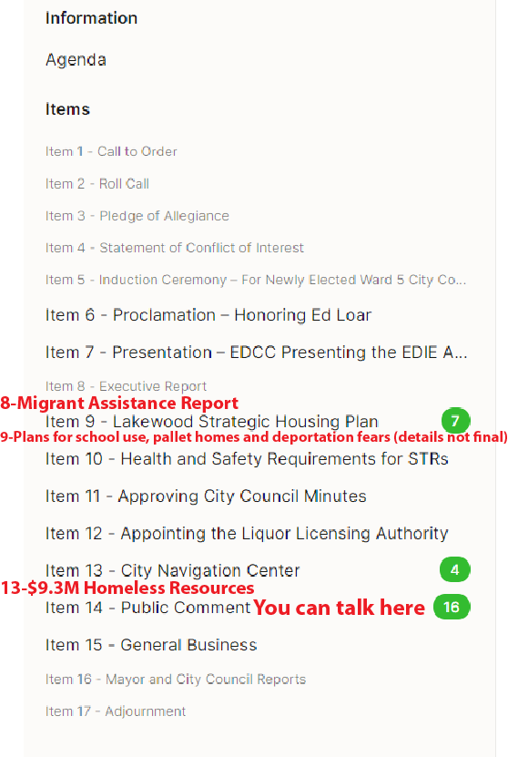 Screen capture of agenda for Feb 12 Council meeting