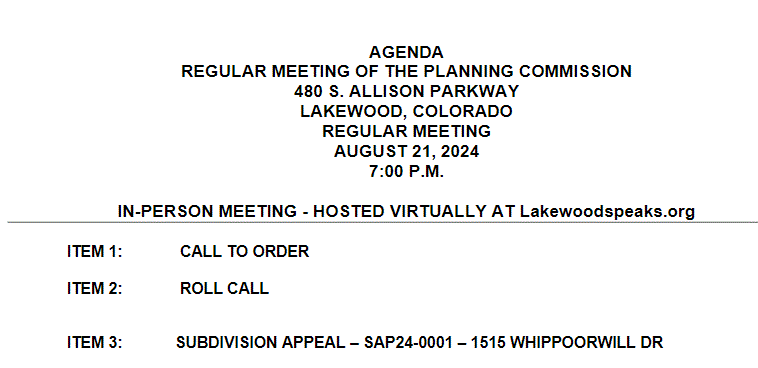 Planning Commission meeting agenda