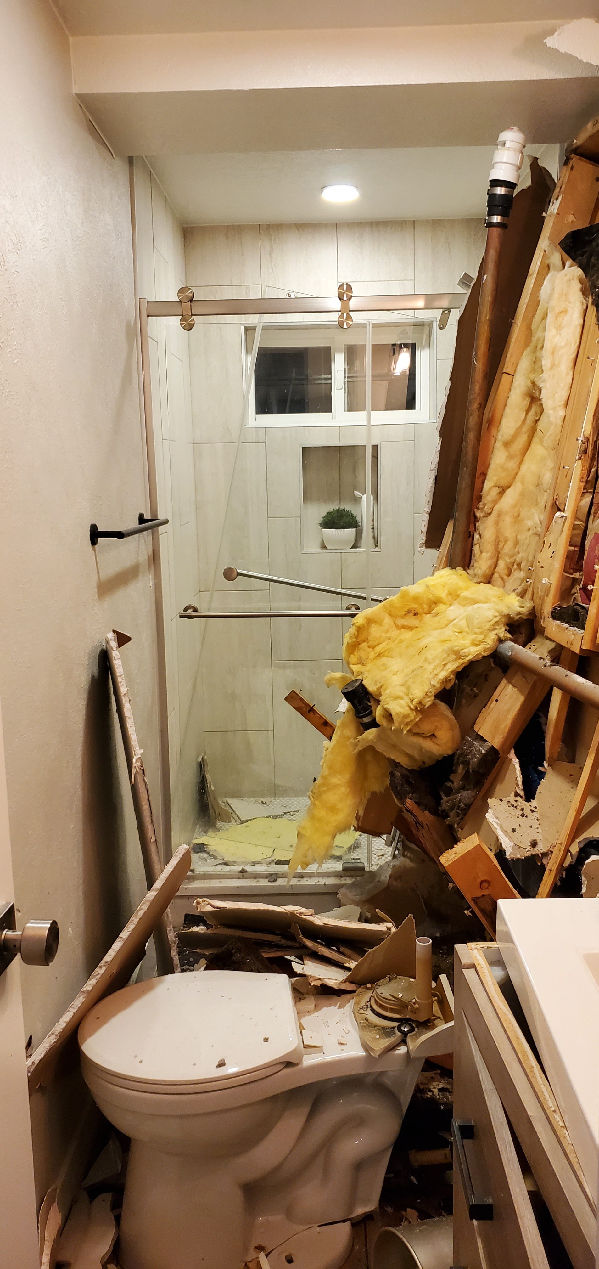 Damage to the interior bathroom