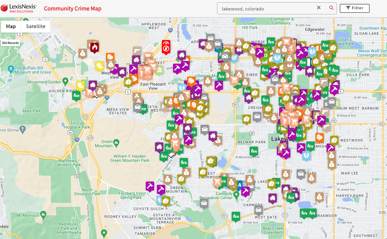 Graphic showing crime locations in Lakewood